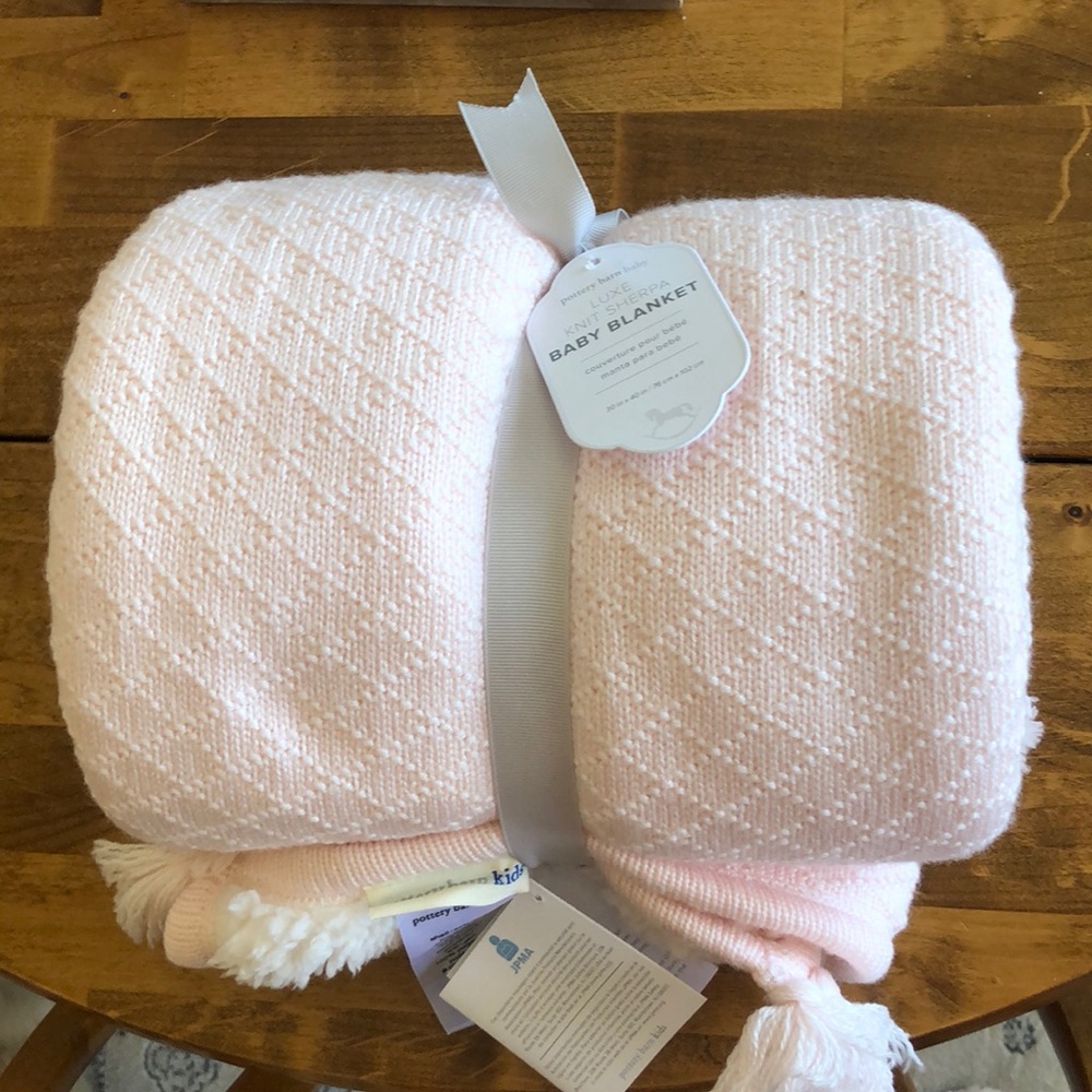 light pink pottery barn plush blanket